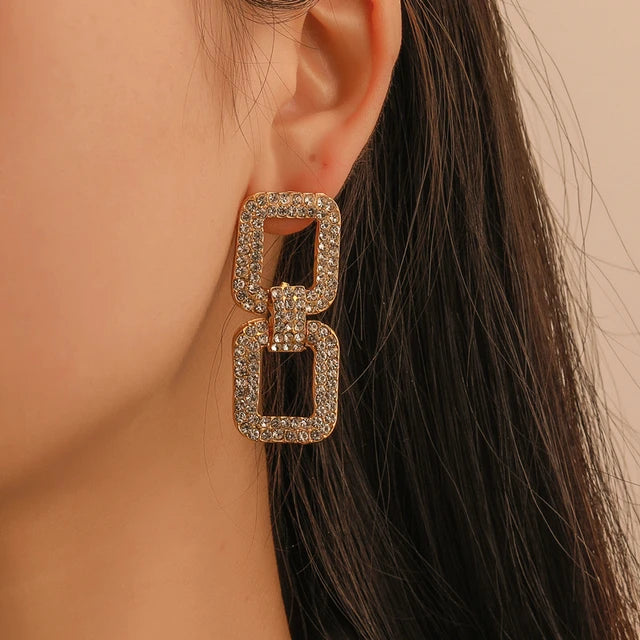 Square Crystal Earings Set