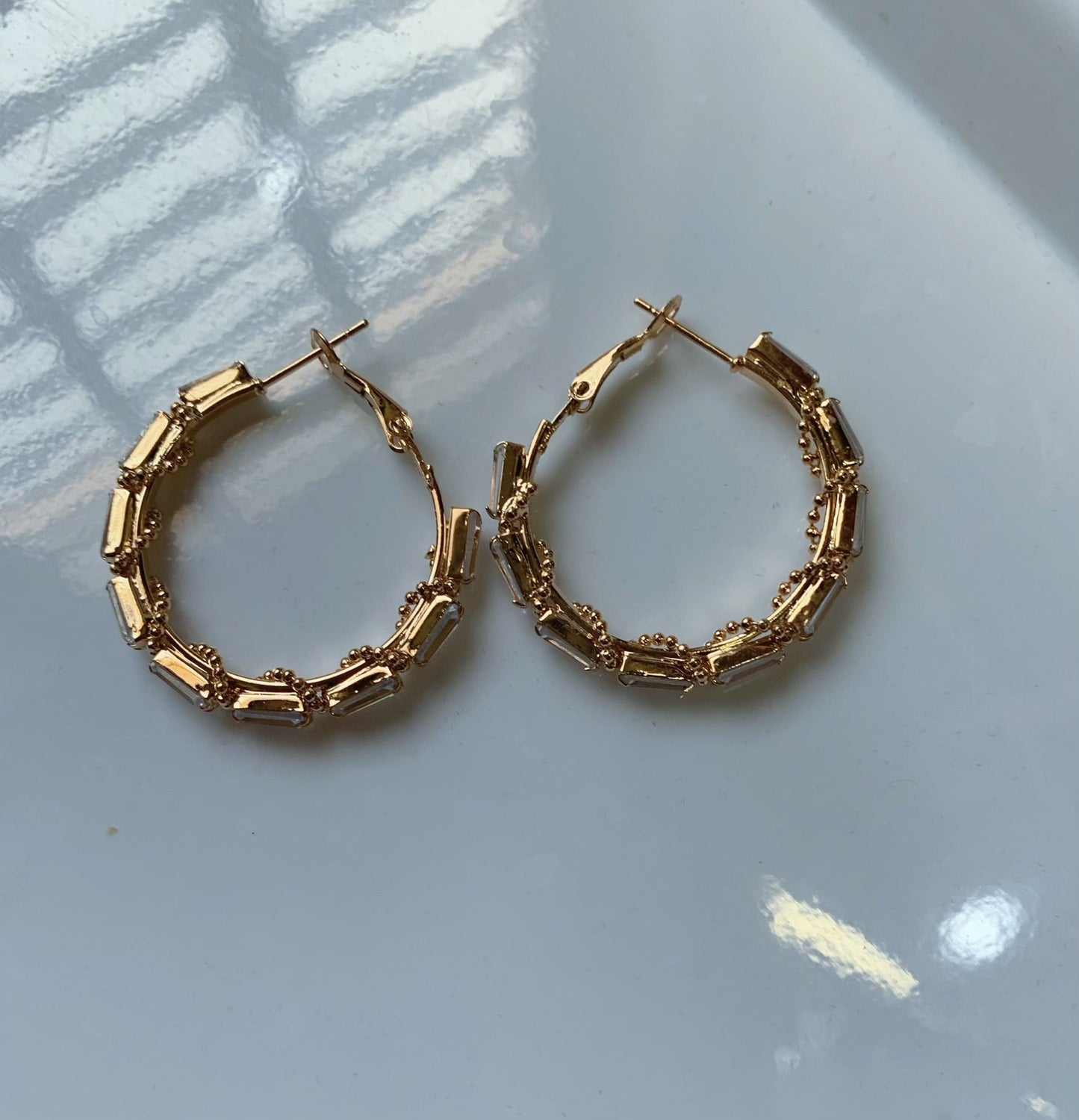 Gold Mixed Stone Hoop Earrings