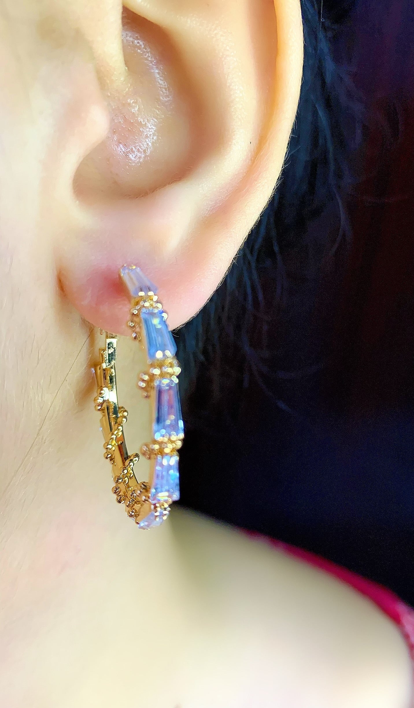 Gold Mixed Stone Hoop Earrings