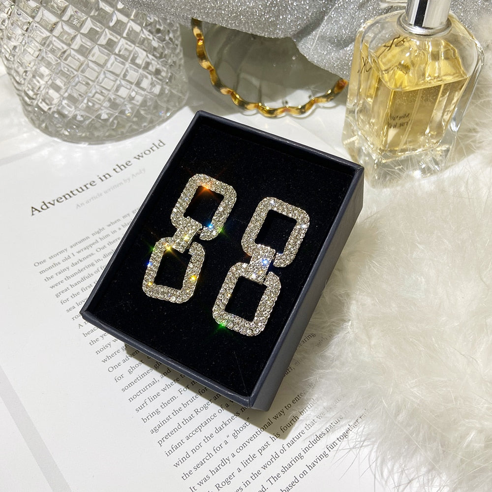 Square Crystal Earings Set