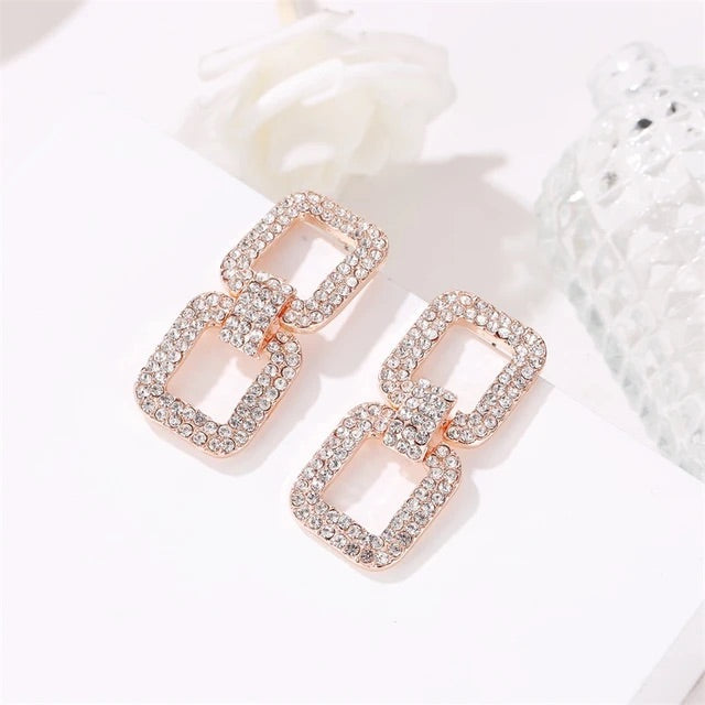 Square Crystal Earings Set