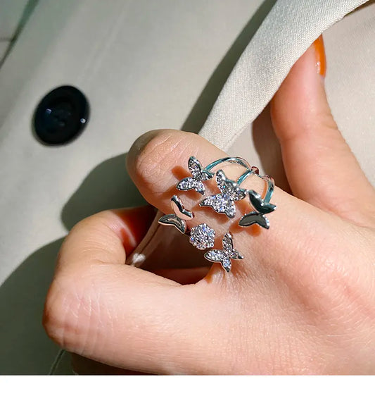 Fashion Silver Color Butterfly Opening Ring